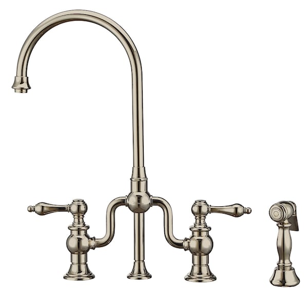 Whitehaus Bridge Faucet W/ Gooseneck Swivel Spout, Lvr Handles And Brass Side Spr WHTTSLV3-9773-NT-PN - main